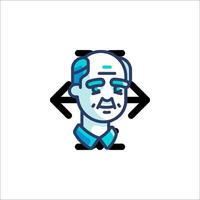 A man with a blue shirt and a blue arrow pointing to the left vector