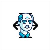 A man with a bald head and a blue arrow pointing to the left vector
