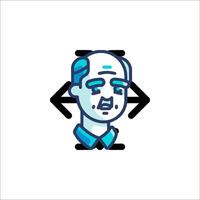 A man with a bald head and a blue arrow pointing to the left vector