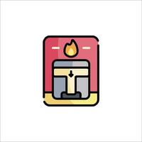A red and yellow box with a fire inside vector