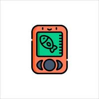A phone with a fish on it in a line style vector