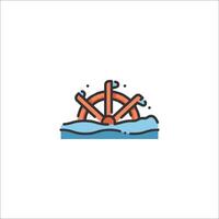 A boat wheel with a wave in the water vector