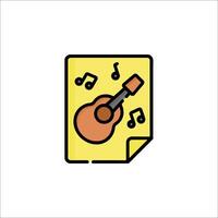 A guitar and music notes on a sheet of paper vector