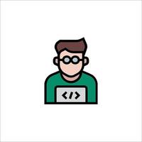 A man with glasses and a computer icon vector