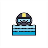 A man in a helmet and goggles is swimming in the water vector