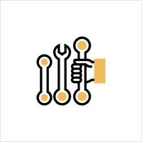 A hand holding a wrench and a wrench in the middle vector
