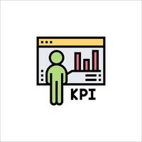 Kpi icon with a man standing in front of a computer screen vector