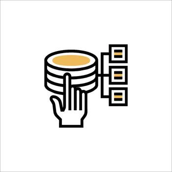 A hand holding a stack of data in a line icon vector