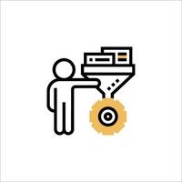 A man is holding a box with a wheel on it vector