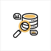 A magnifying glass and a stack of data vector