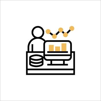 un hombre es trabajando en un computadora con un bar grafico vector