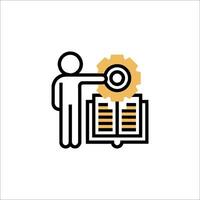 A person holding a book and a gear icon vector