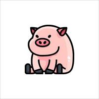 A cartoon pig sitting down on the ground vector