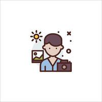A man holding a camera and a sun vector