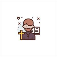 A man with a beard and a cross is holding a bible vector