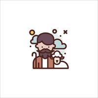 A man with a beard and a sheep is in the background vector