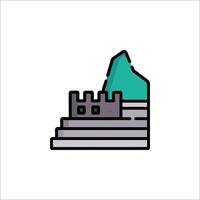 A castle icon with a green rock on top vector