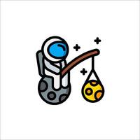 An astronaut is fishing with a hook and a ball vector