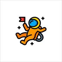 An astronaut holding a flag and floating in space vector