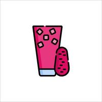 A pink drink with ice cubes and a slice of fruit vector