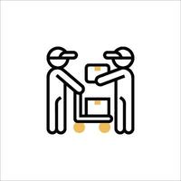 Two people are pushing a cart with boxes vector