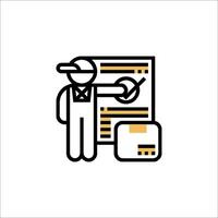 A man is pointing to a document on a white background vector