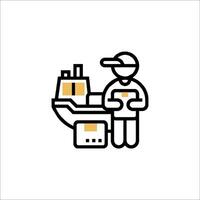 A man with a package on a boat icon vector