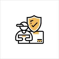 A man holding a box with a shield on it vector