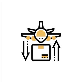 A plane flying over a box with arrows pointing to it vector