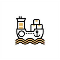 A line icon of a ship with cargo vector