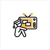A man is holding a television and watching it vector