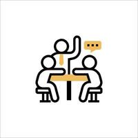 A man and woman are sitting at a table with a speech bubble vector