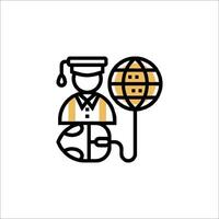 A man holding a globe and a globe icon vector