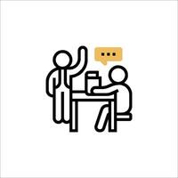 A man and woman are sitting at a table with a speech bubble vector