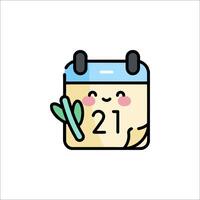A calendar with a plant on it and a smiley face vector