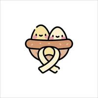 Two eggs in a basket with a ribbon vector