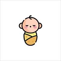 A baby wrapped in a blanket is shown in a cartoon style vector