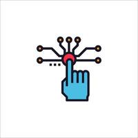 A hand pressing a button on a circuit board vector