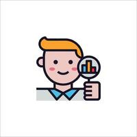 A man holding a magnifying glass and looking at a graph vector
