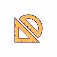 A triangle and ruler icon with a yellow and purple background vector