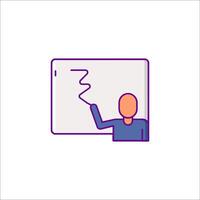 A man is pointing to a whiteboard with a line on it vector