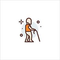An elderly man with a cane is walking in the background vector
