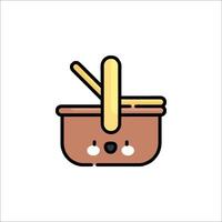 A cute basket with a spoon and chopsticks vector