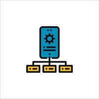 A computer with a blue and yellow icon vector