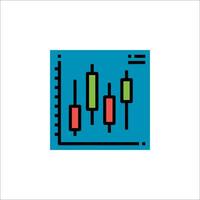 A blue square icon with a bar chart vector