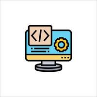 A computer with a code symbol on it vector