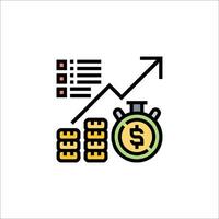 A line icon of a dollar sign and a clock vector