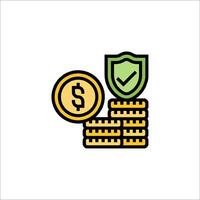 A stack of coins and a shield icon vector