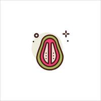 A cut avocado with a slice of fruit on it vector