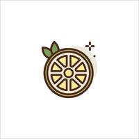 A lemon slice icon with a green leaf on it vector
